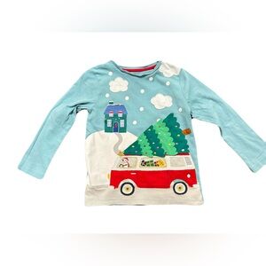Mini Boden Long Sleeve Christmas Tree Appliqué Shirt Truck 6 7